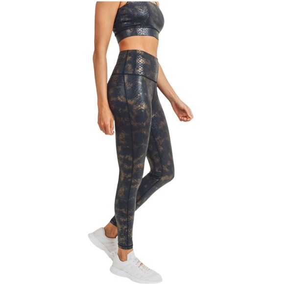 Mono B PETITE Black Gold Snake Foil Print High Waisted Leggings XS - Picture 6 of 6